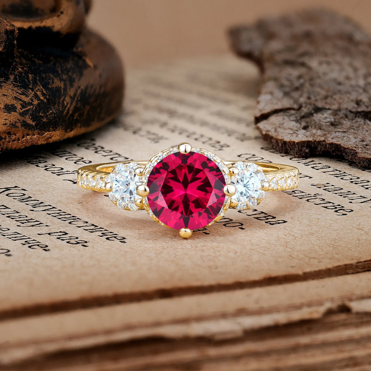Luxurious and Dazzling 4 Prong Round Cut Ruby Engagement Ring