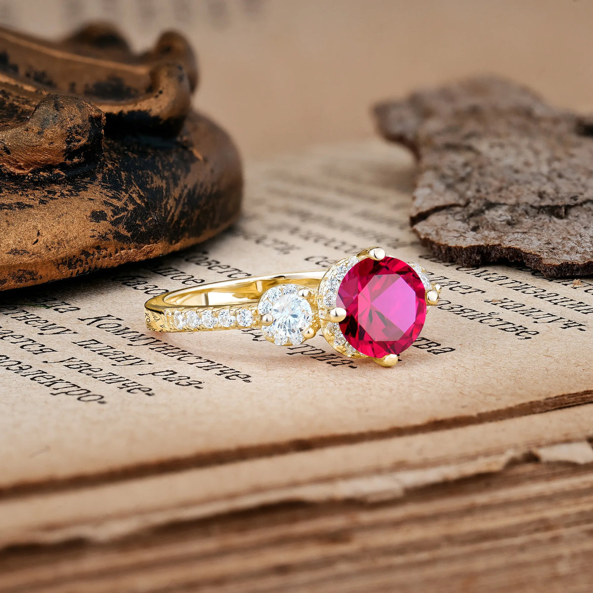 Luxurious and Dazzling 4 Prong Round Cut Ruby Engagement Ring