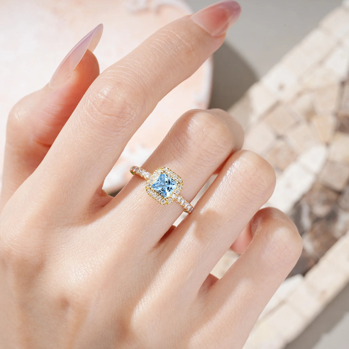 Emerald Cut Aquamarine Classic Vintage 4 Prong Engagement Ring