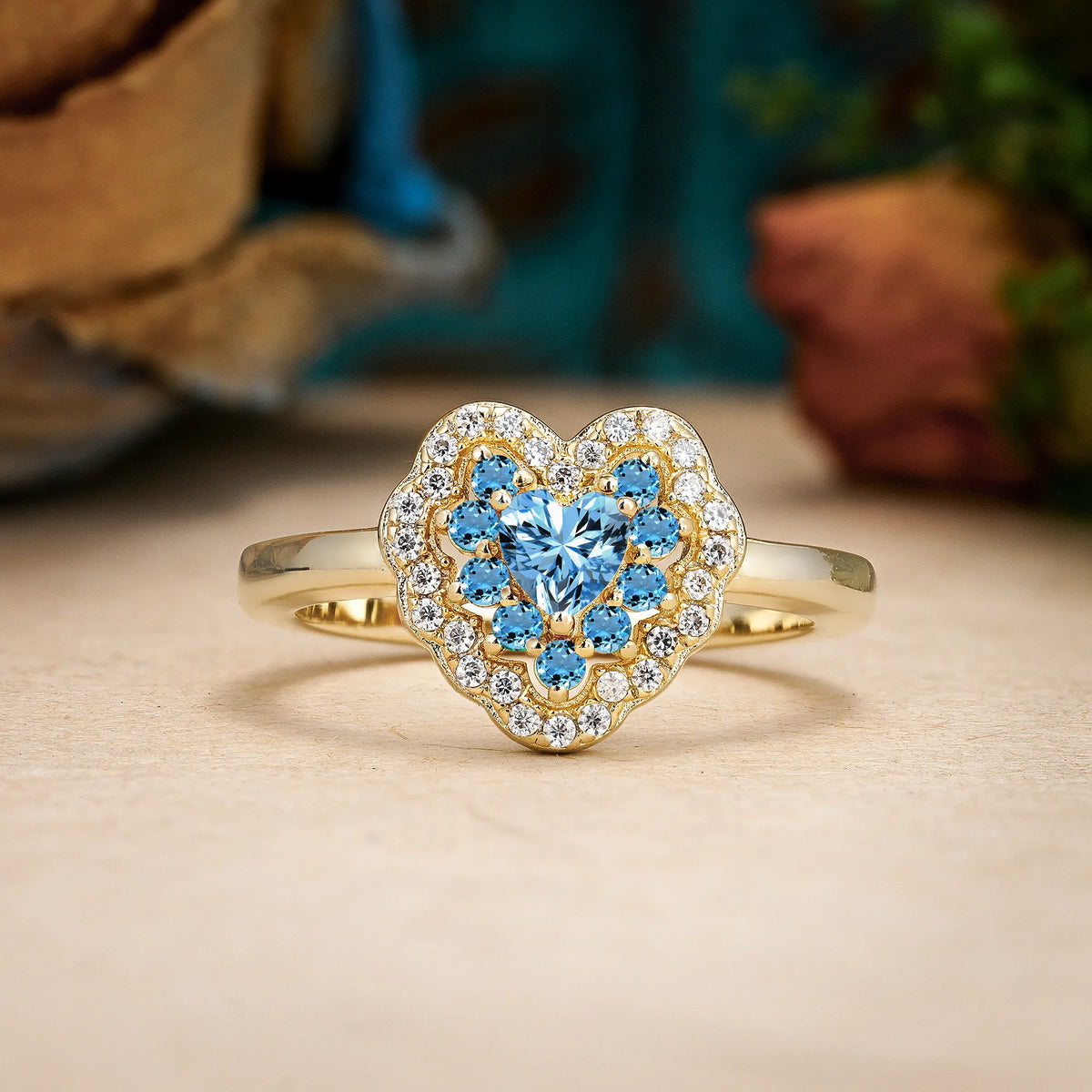 Heart Cut Aquamarine Luxurious and Unique 3 Prong Engagement Ring