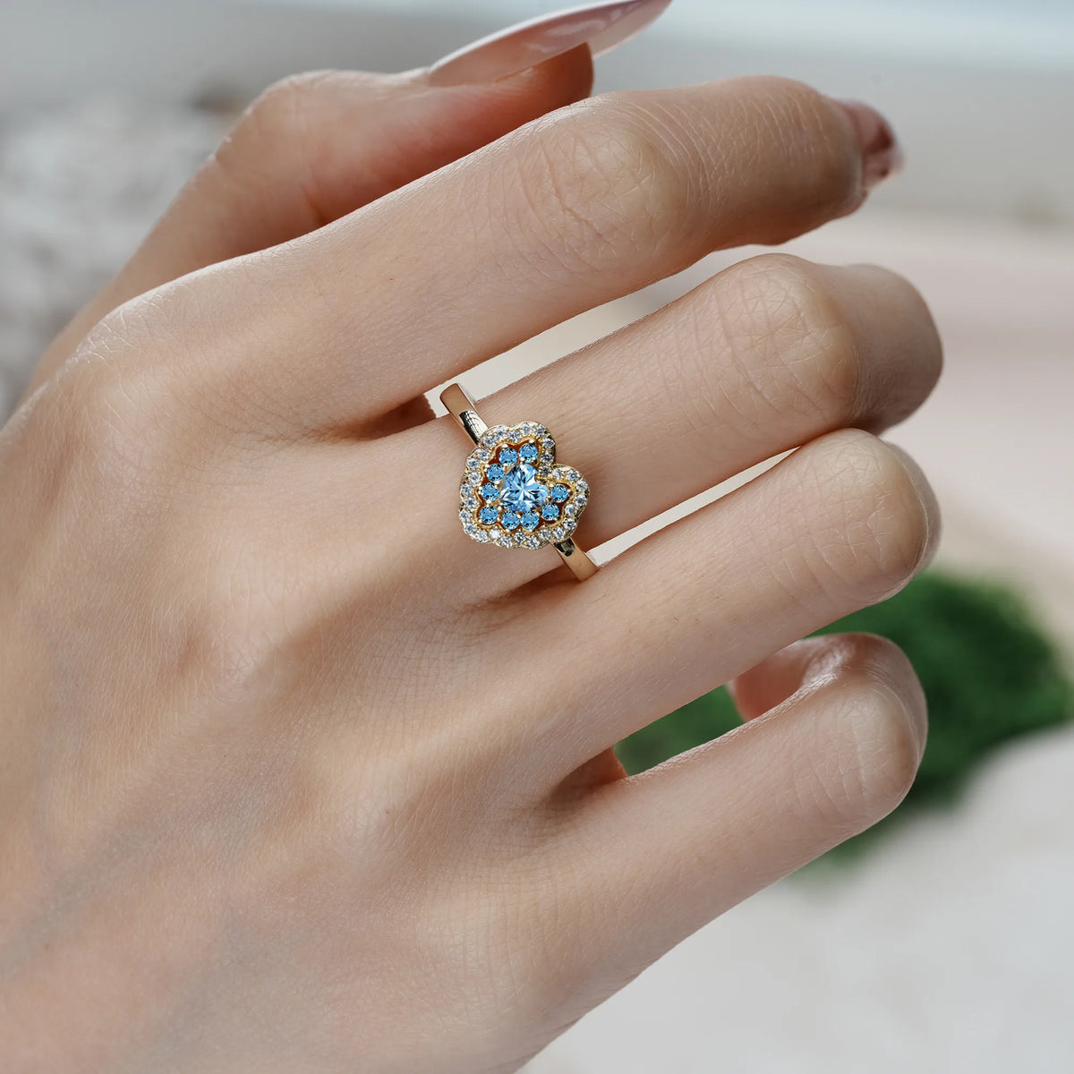 Heart Cut Aquamarine Luxurious and Unique 3 Prong Engagement Ring