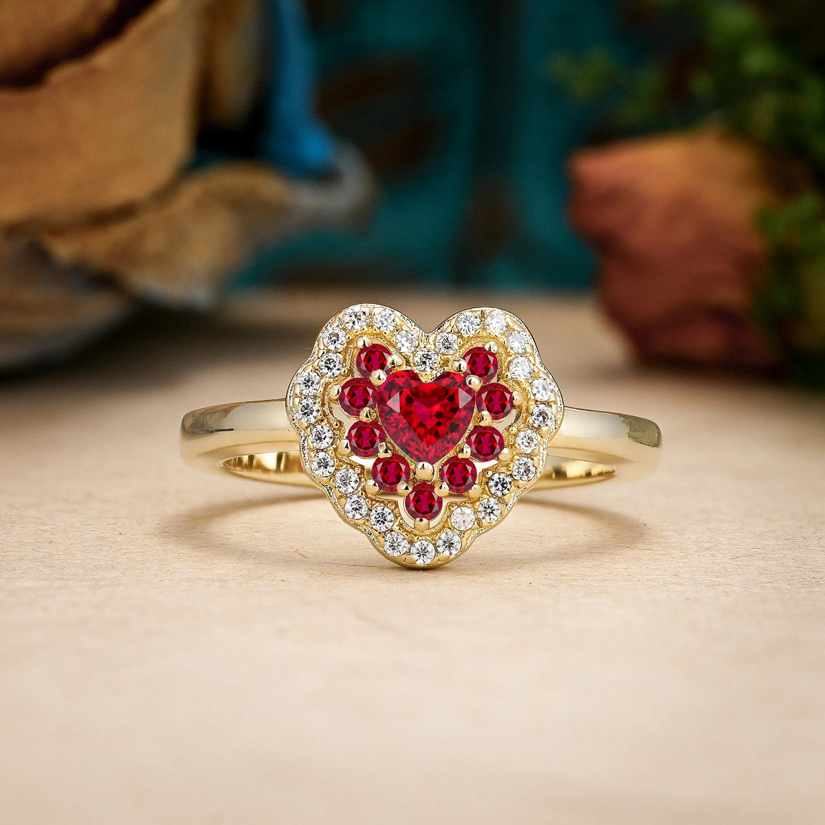 Heart Cut Ruby Luxurious and Unique 3 Prong Engagement Ring