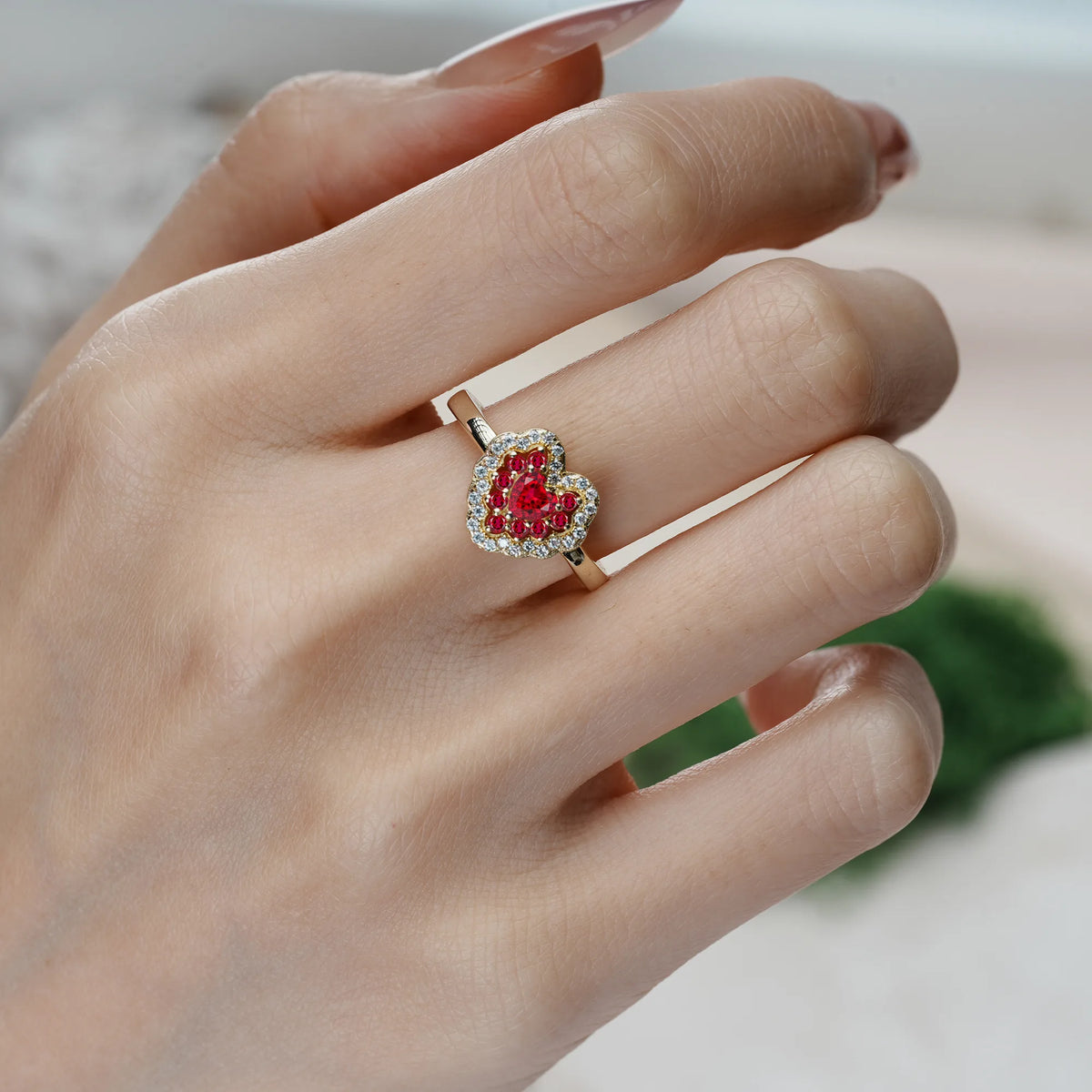 Heart Cut Ruby Luxurious and Unique 3 Prong Engagement Ring