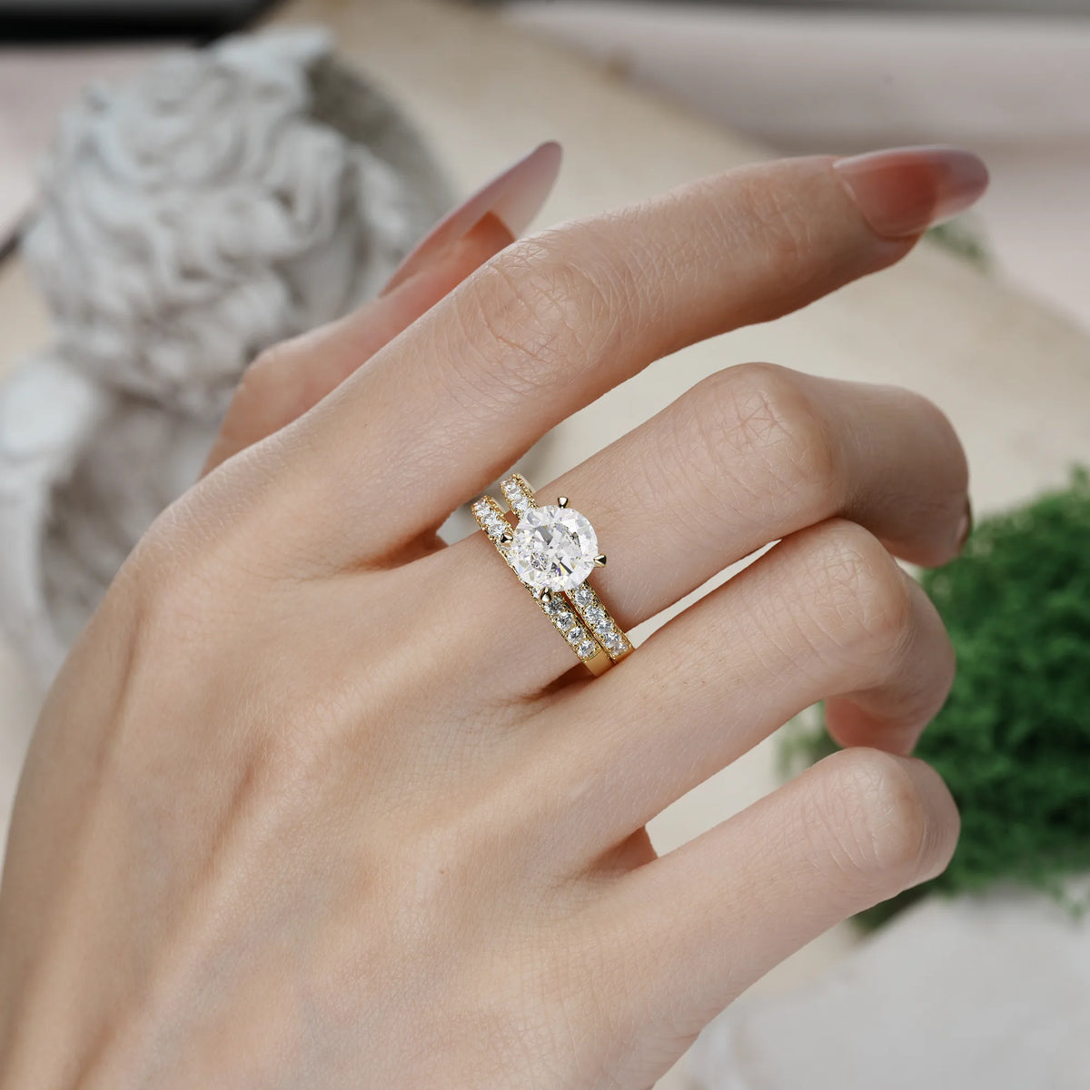 Round Cut Moissanite Luxurious and Dazzling 4 Prong Bridal Ring Set