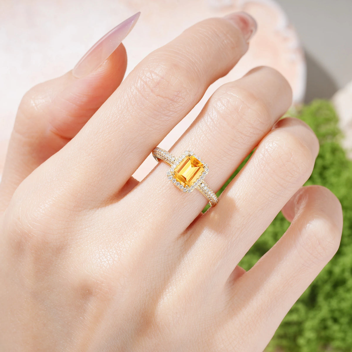 Emerald Cut Citrine Luxurious Vintage 4 Prong Engagement Ring