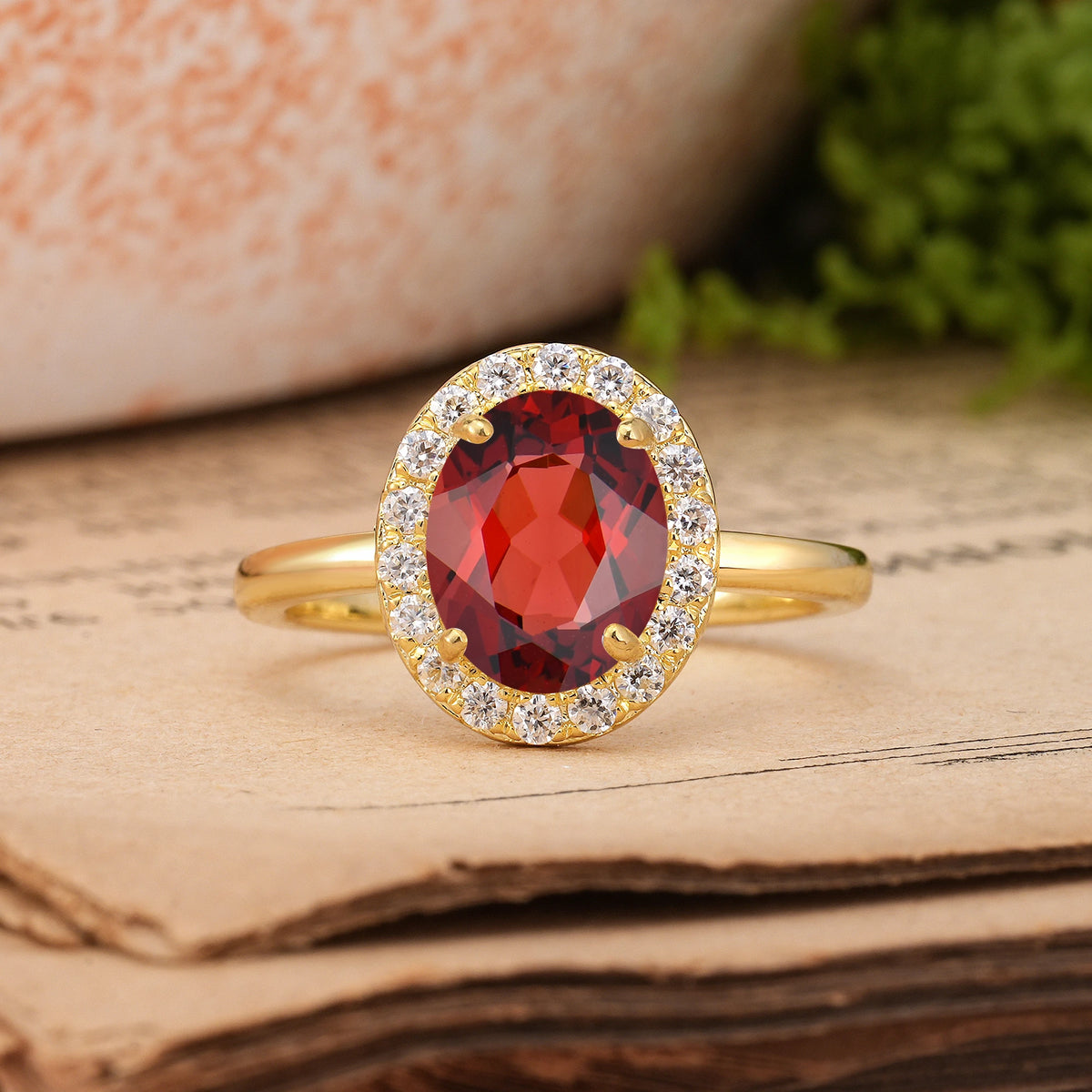 Oval Cut Garnet Luxurious and Unique 4-Prong Engagement Ring