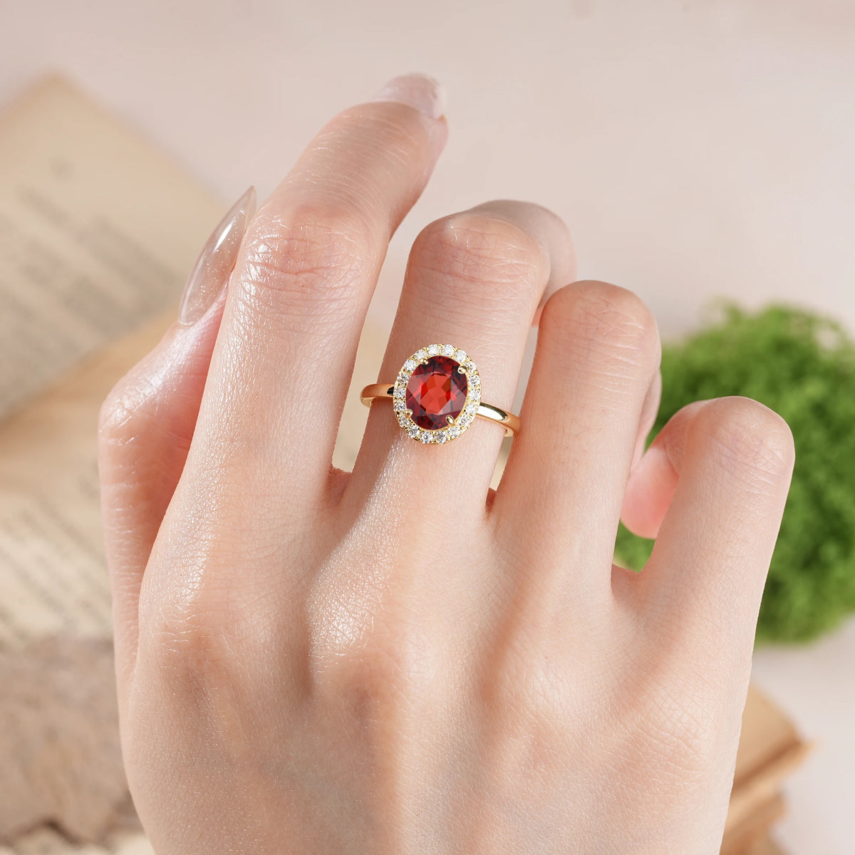 Oval Cut Garnet Luxurious and Unique 4-Prong Engagement Ring