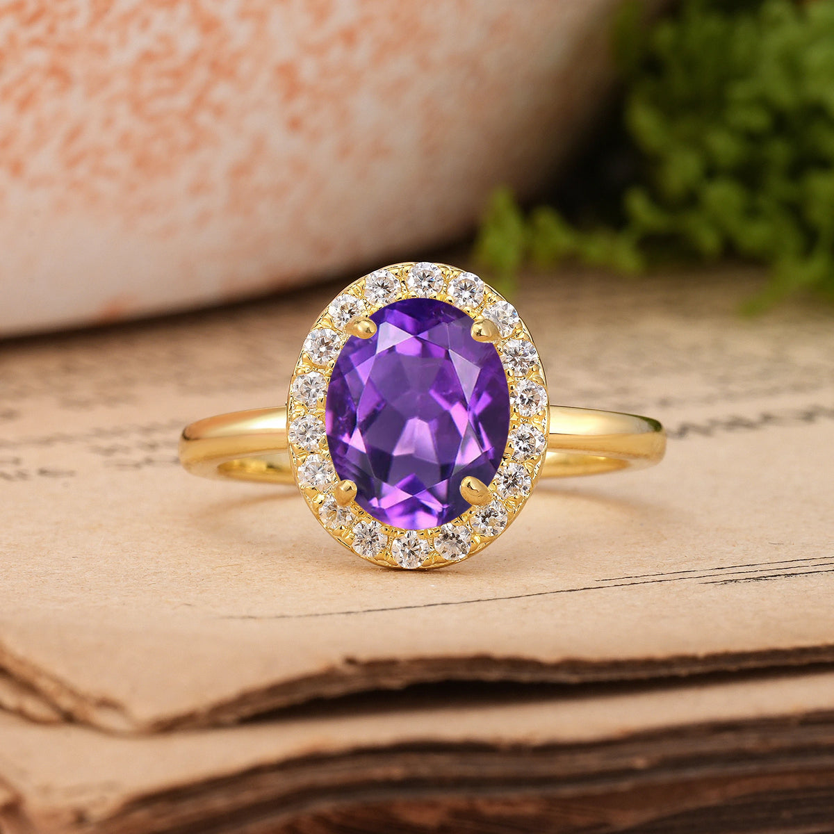 Oval Cut Amethyst Luxurious and Unique 4-Prong Engagement Ring