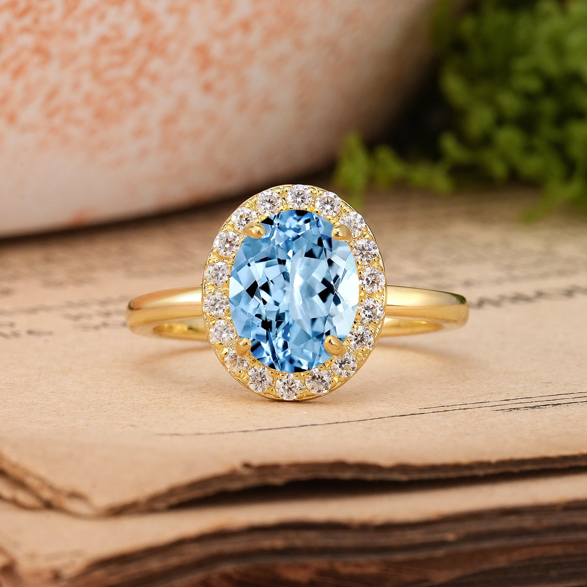 Oval Cut Aquamarine Luxurious and Unique 4-Prong Engagement Ring