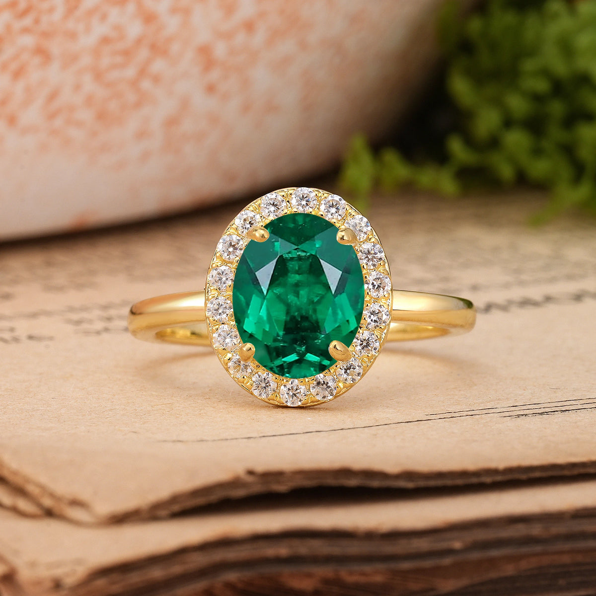 Oval Cut Emerald Luxurious and Unique 4-Prong Engagement Ring