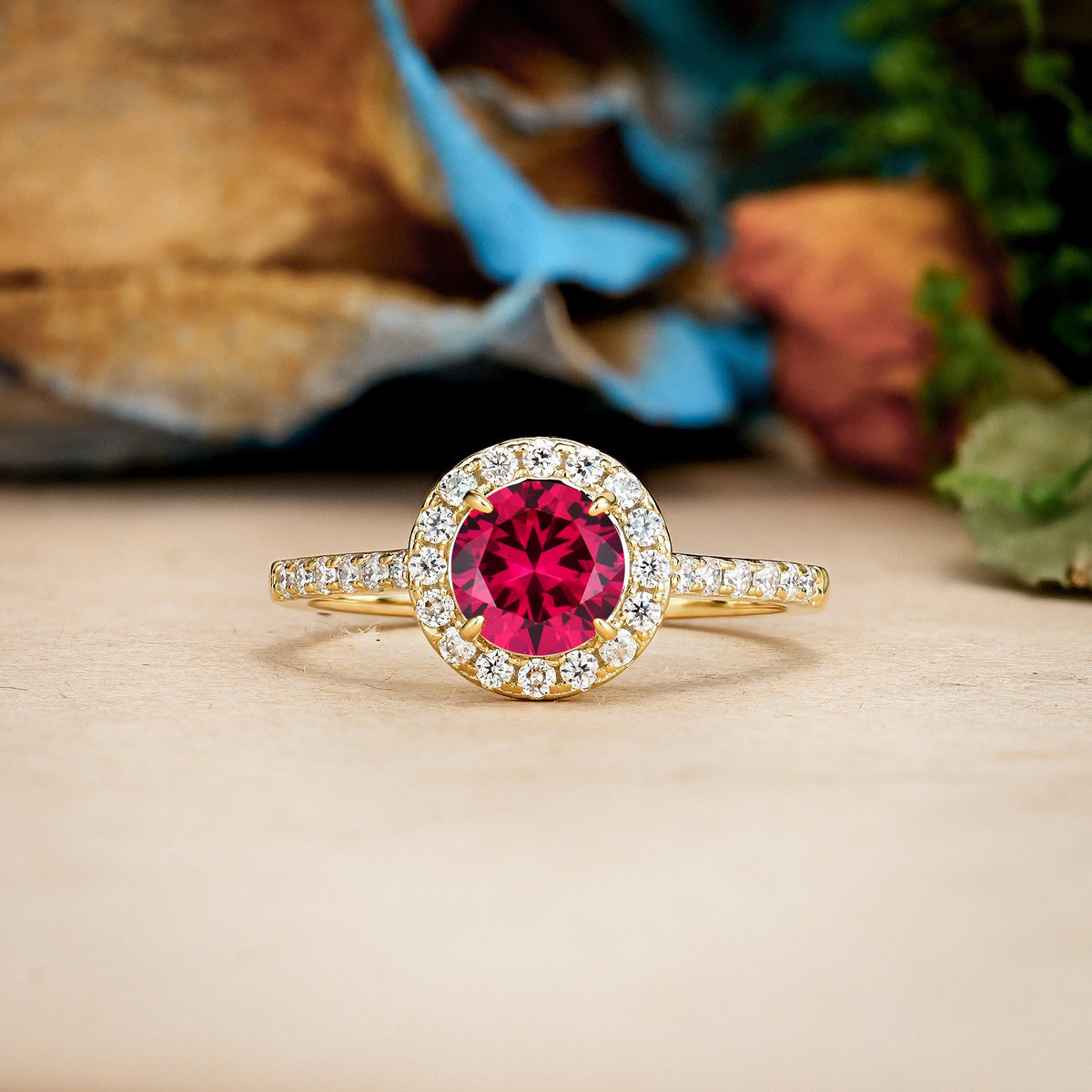 Round Cut Ruby Luxurious Vintage 4 Prong Engagement Ring
