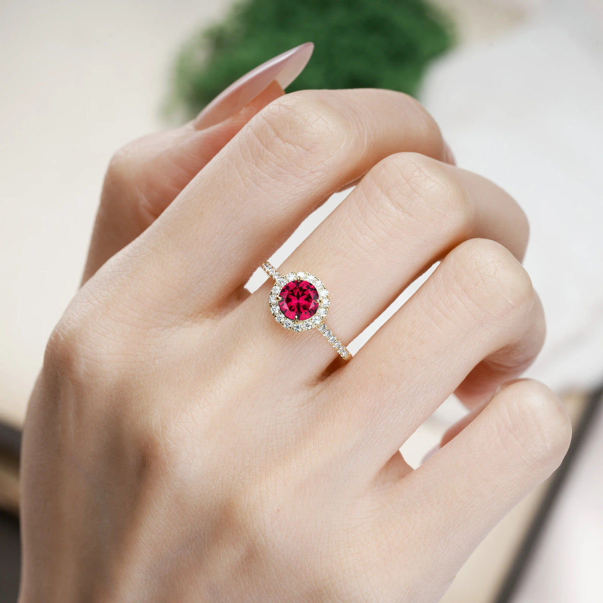 Round Cut Ruby Luxurious Vintage 4 Prong Engagement Ring