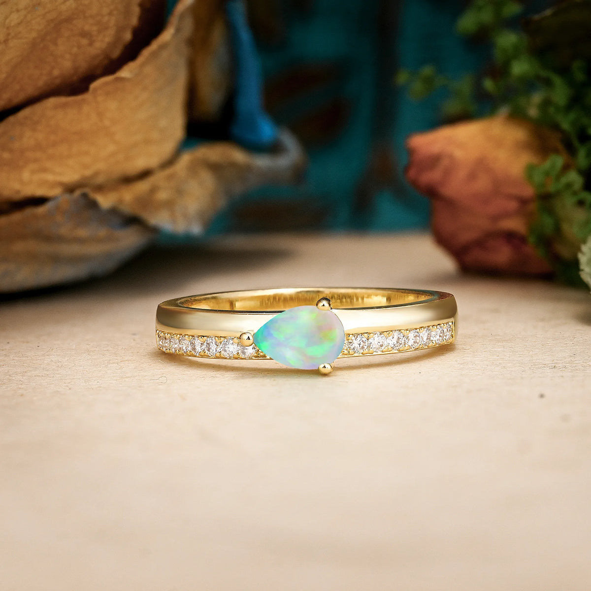 Pear Cut Fire Opal Classic 3-Prong Promise Ring