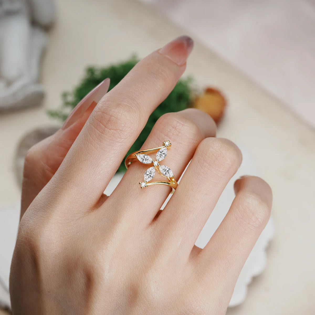 Marquise Cut Lab Diamond Four Cross Flower Promise Ring