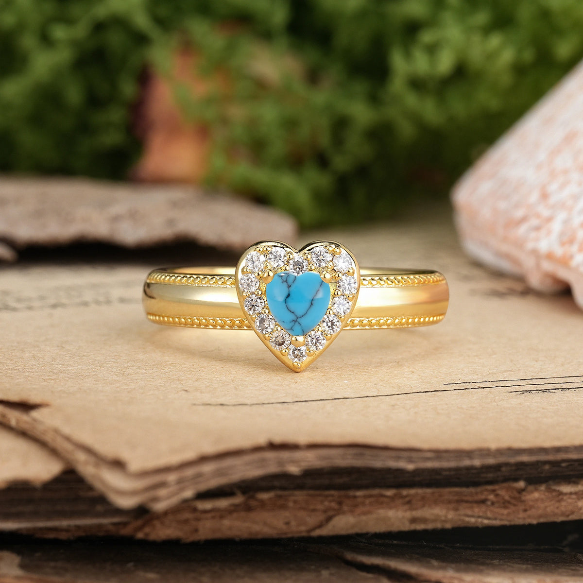 Heart Cut Turquoise Classic Vintage 3 Prong Engagement Ring