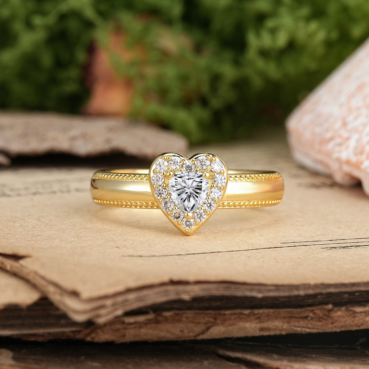 Heart Cut Lab Diamond Classic Vintage 3 Prong Engagement Ring