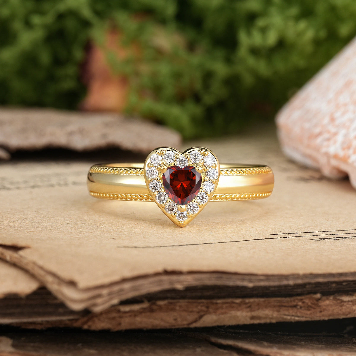 Heart Cut Garnet Classic Vintage 3 Prong Engagement Ring