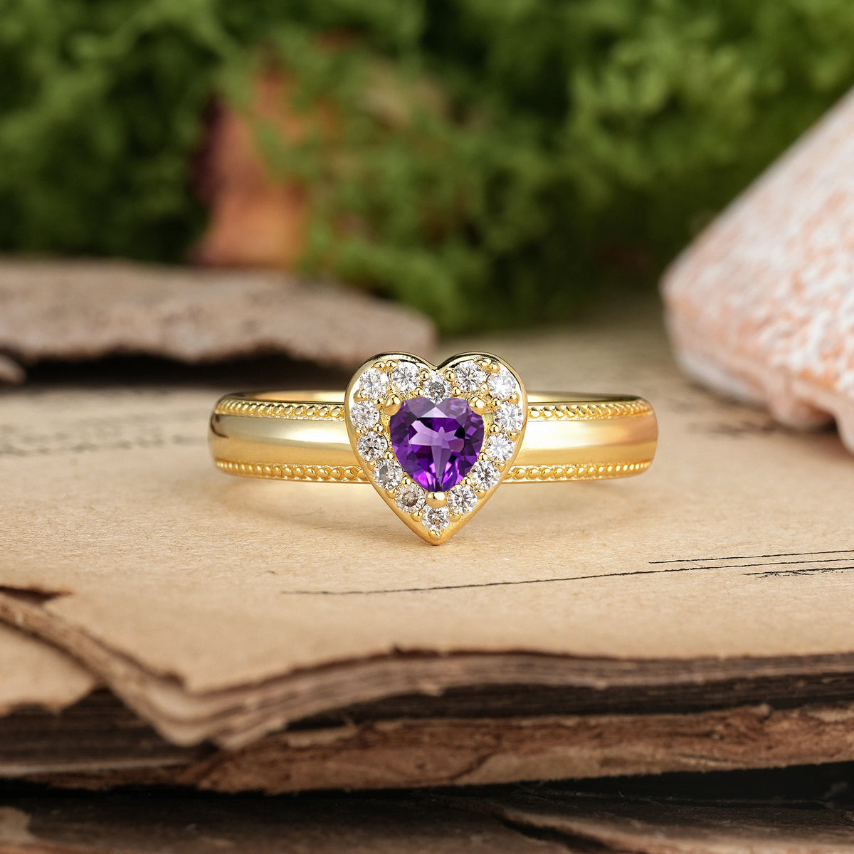 Heart Cut Amethyst Classic Vintage 3 Prong Engagement Ring