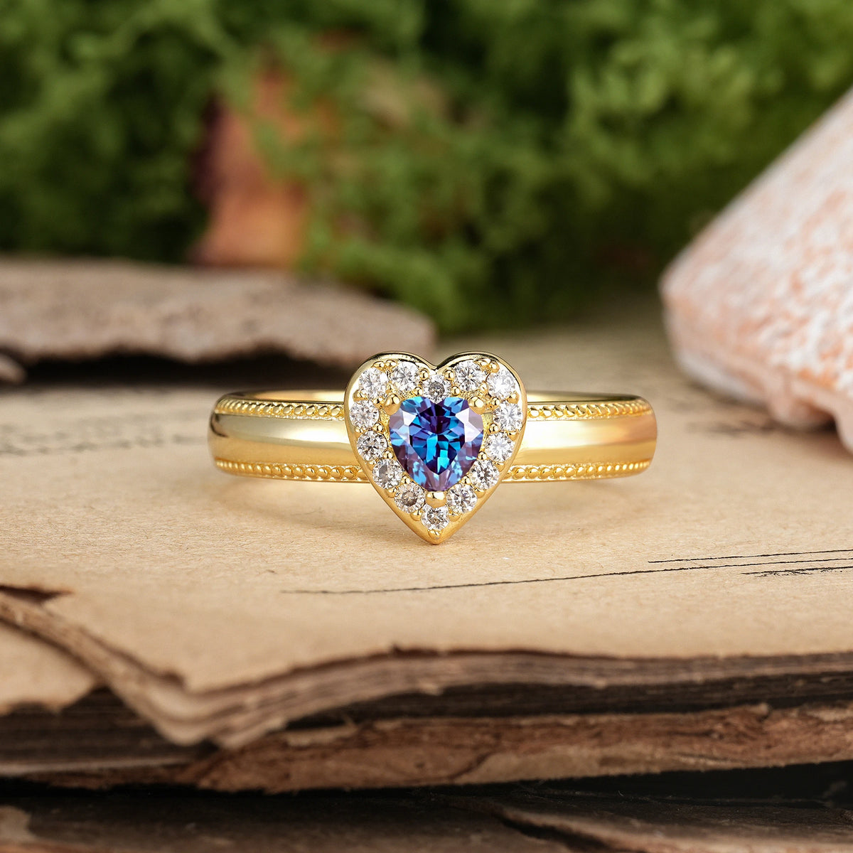 Heart Cut Alexandrite Classic Vintage 3 Prong Engagement Ring