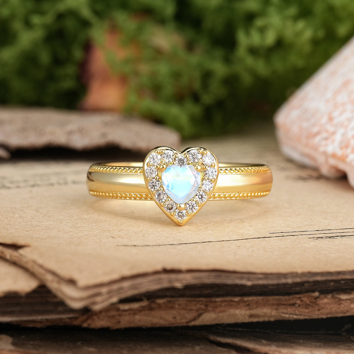 Heart Cut Moonstone Classic Vintage 3 Prong Engagement Ring