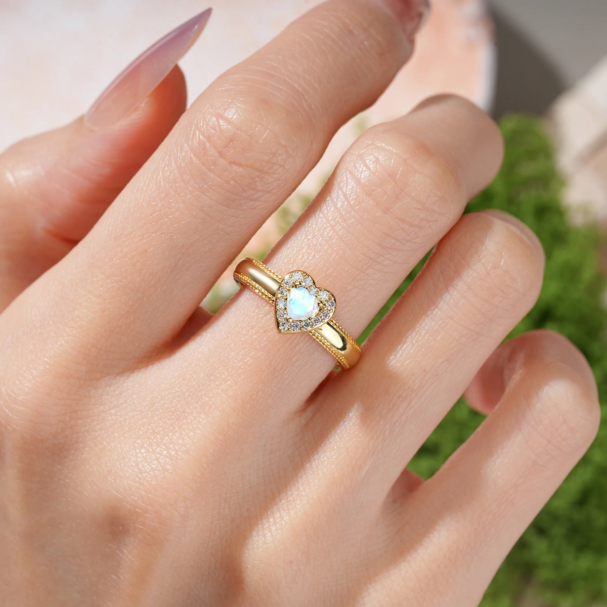 Heart Cut Moonstone Classic Vintage 3 Prong Engagement Ring