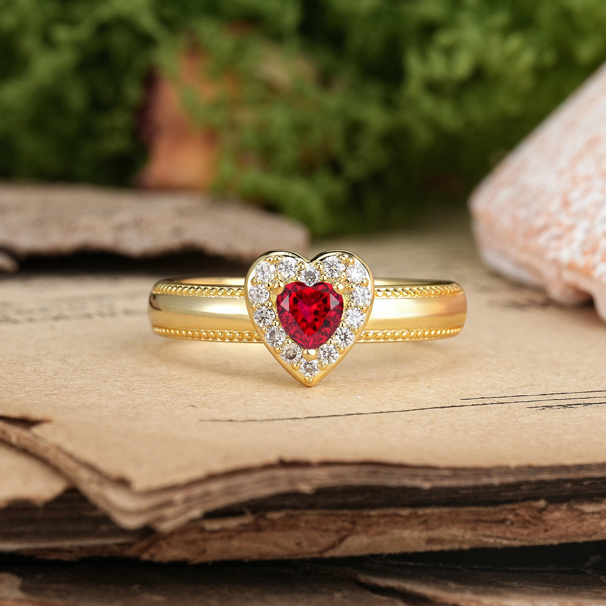 Heart Cut Ruby Classic Vintage 3 Prong Engagement Ring