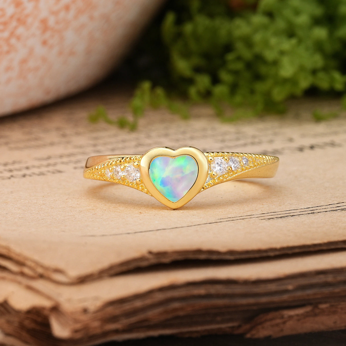 Heart-Cut Fire Opal Classic & Minimalist Flush-Set Promise Ring