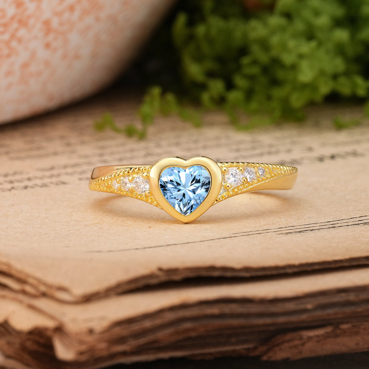 Heart-Cut Aquamarine Classic & Minimalist Flush-Set Promise Ring