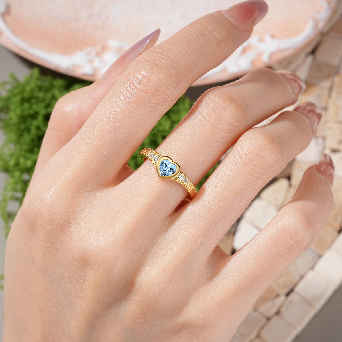 Heart-Cut Aquamarine Classic & Minimalist Flush-Set Promise Ring