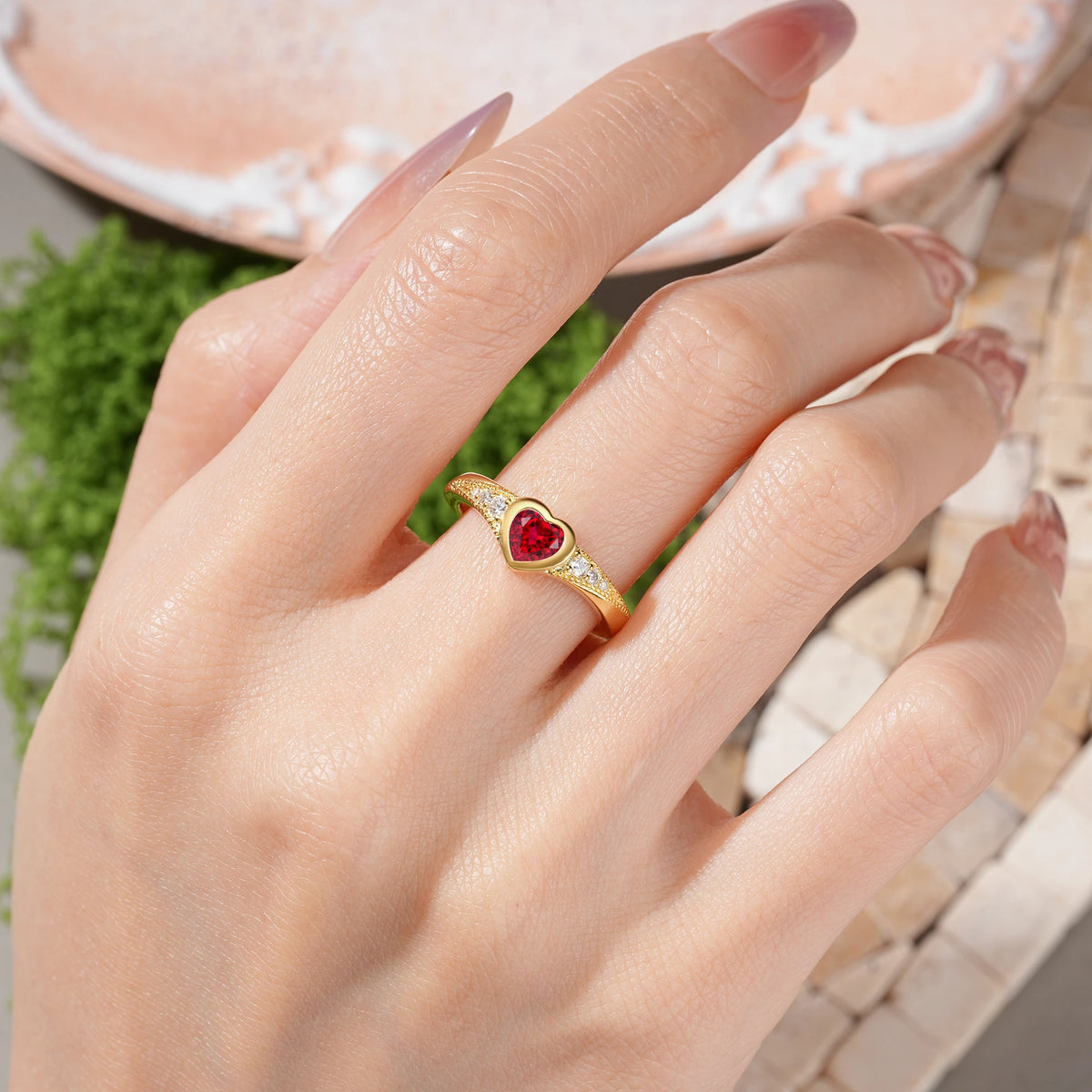 Heart-Cut Ruby Classic & Minimalist Flush-Set Promise Ring