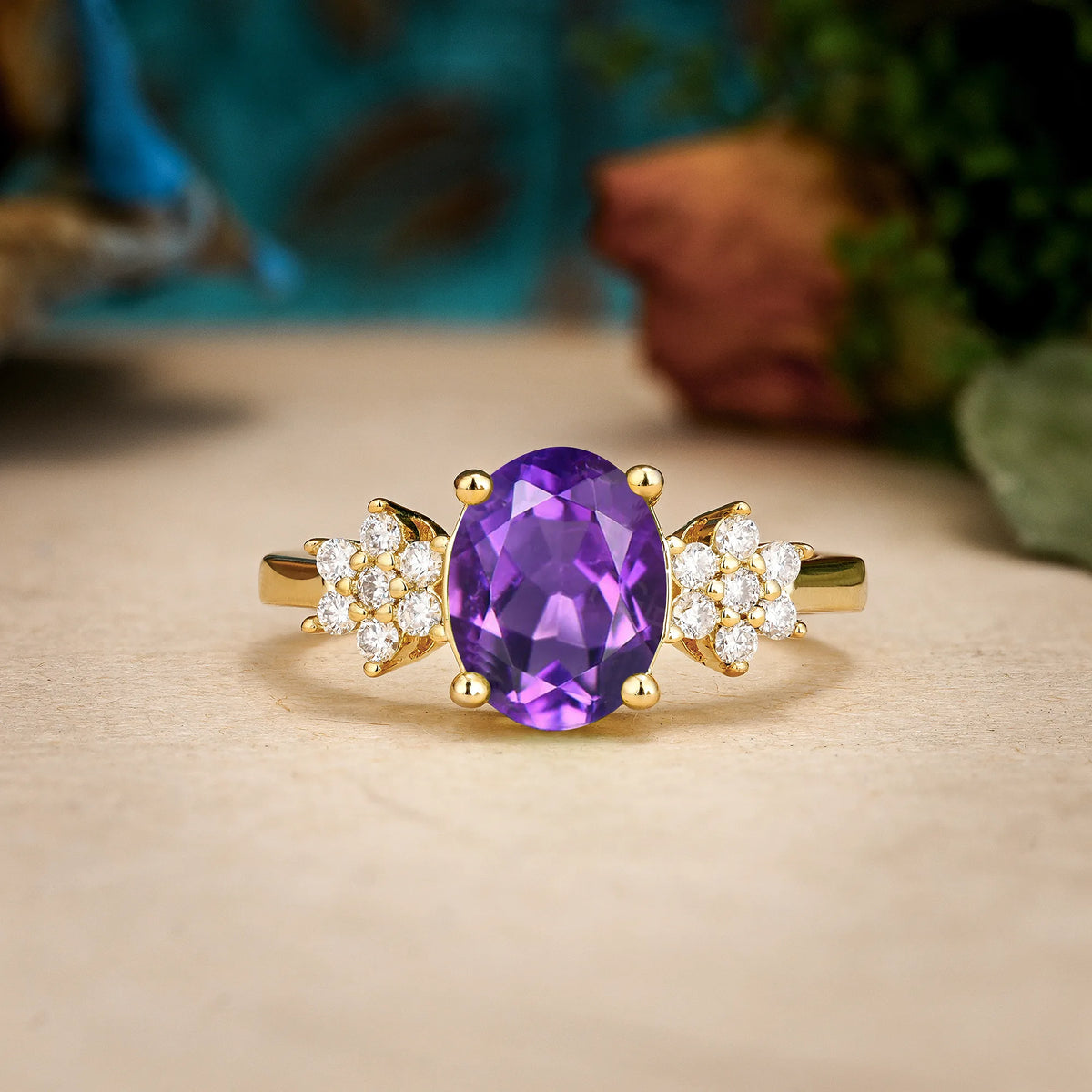 Oval Cut Amethyst Luxurious Classic 4-Prong Engagement Ring