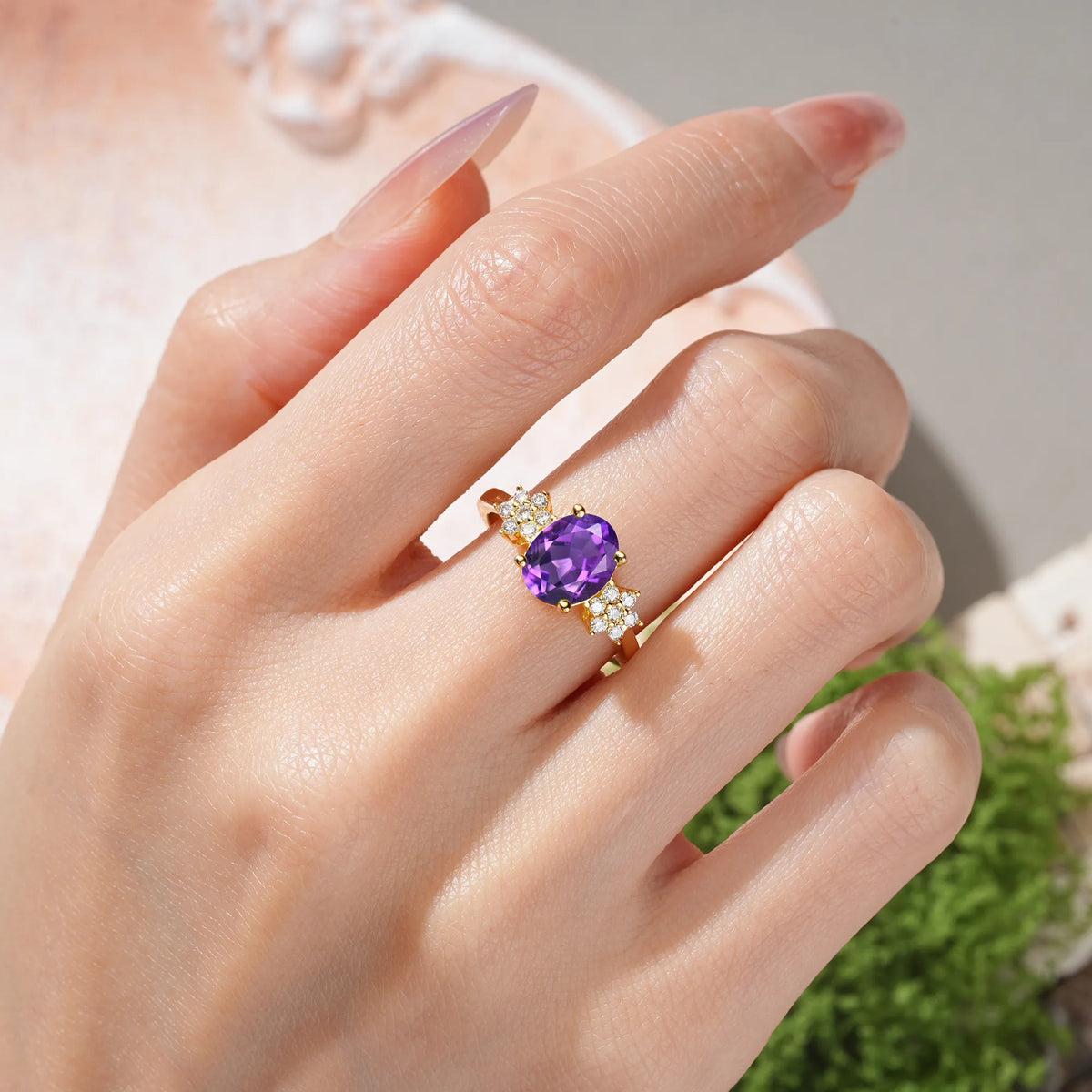 Oval Cut Amethyst Luxurious Classic 4-Prong Engagement Ring