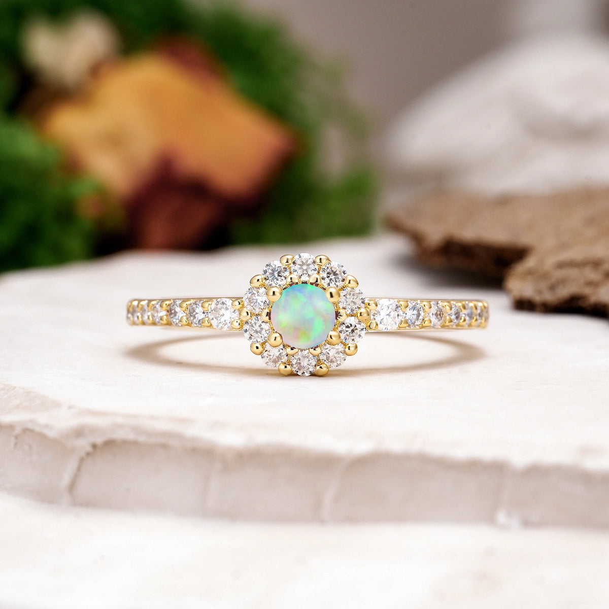 Round Cut Fire Opal Classic Luxury 4-Prong Promise Ring