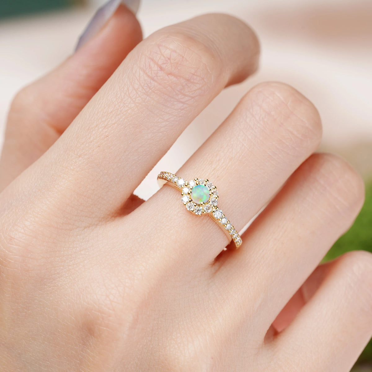 Round Cut Fire Opal Classic Luxury 4-Prong Promise Ring