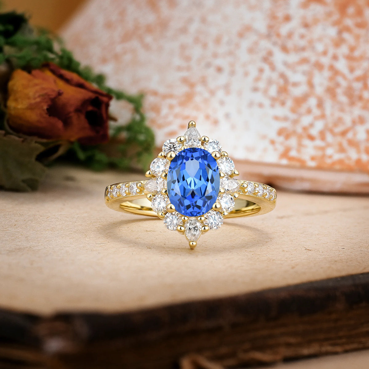 Oval Cut Sapphire Classic Pavé-Set, Luxurious 4-Prong Engagement Ring