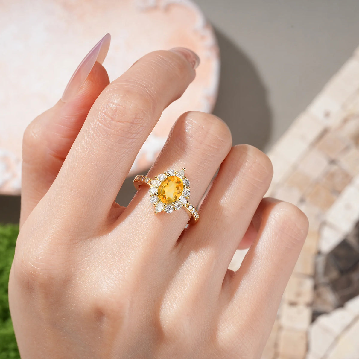 Oval Cut Citrine Classic Pavé-Set, Luxurious 4-Prong Engagement Ring