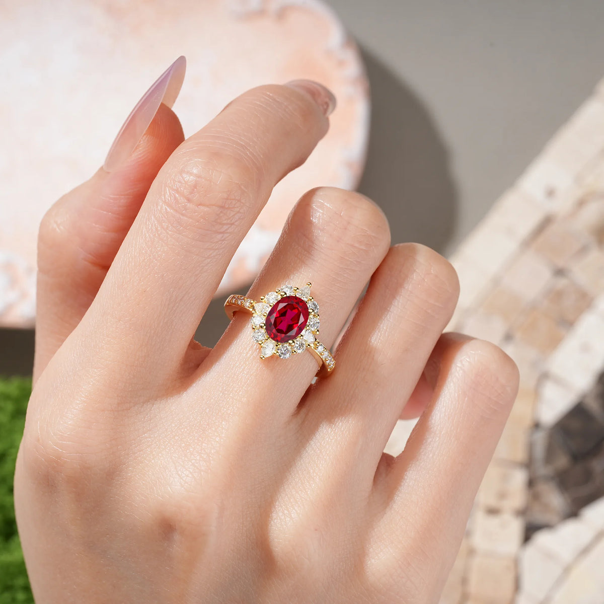 Oval Cut Ruby Classic Pavé-Set, Luxurious 4-Prong Engagement Ring