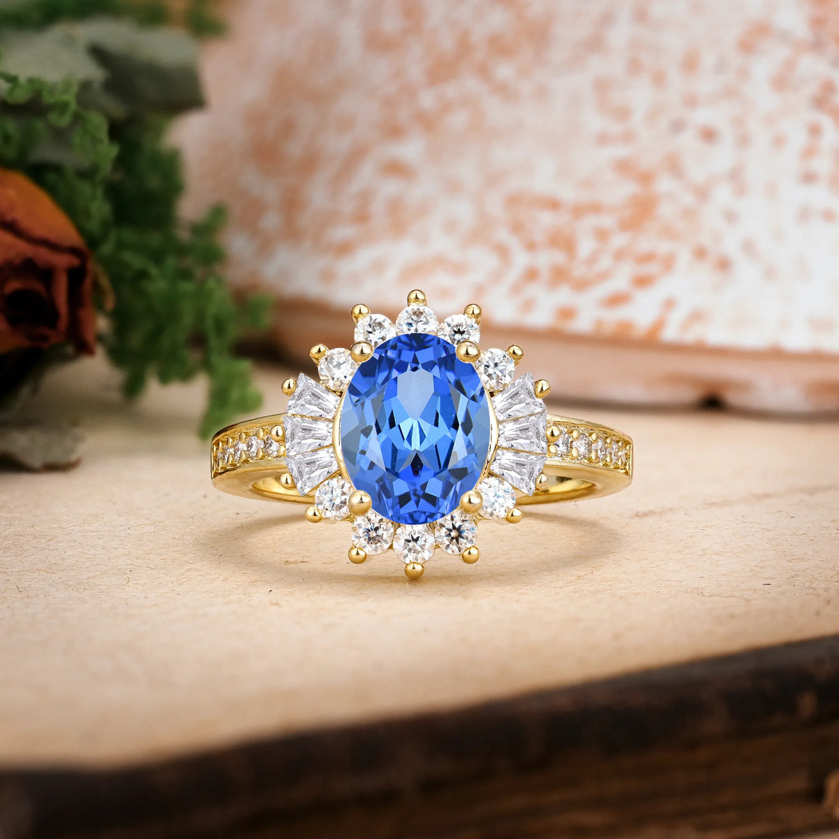 Oval Cut Sapphire Exquisite Luxury Pavé Set 4 Prong Engagement Ring