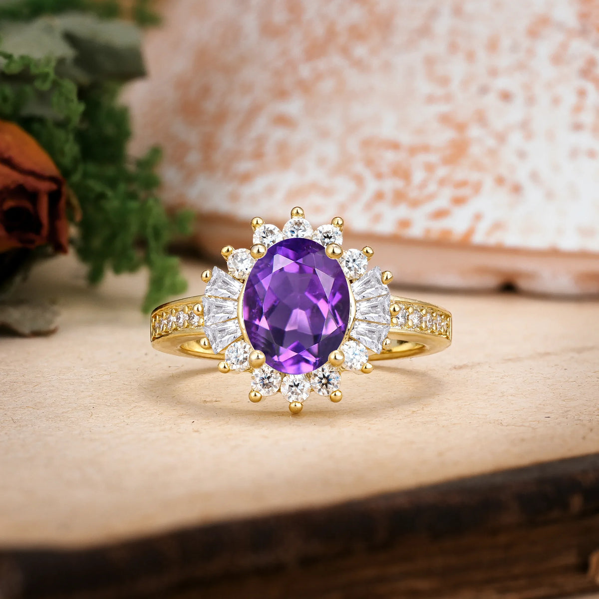 Oval Cut Amethyst Exquisite Luxury Pavé Set 4 Prong Engagement Ring