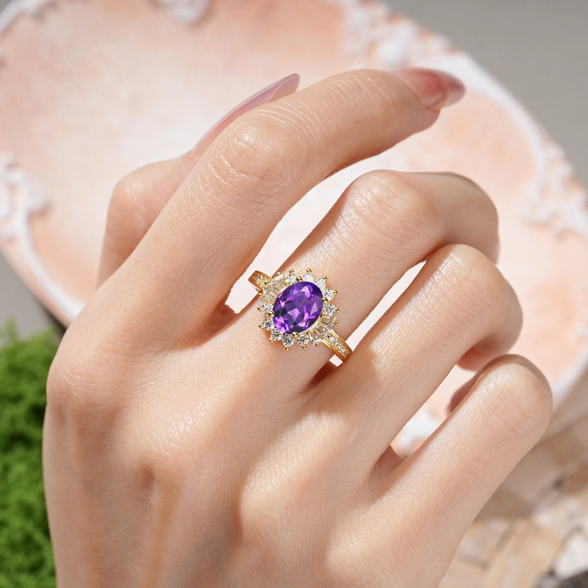 Oval Cut Amethyst Exquisite Luxury Pavé Set 4 Prong Engagement Ring