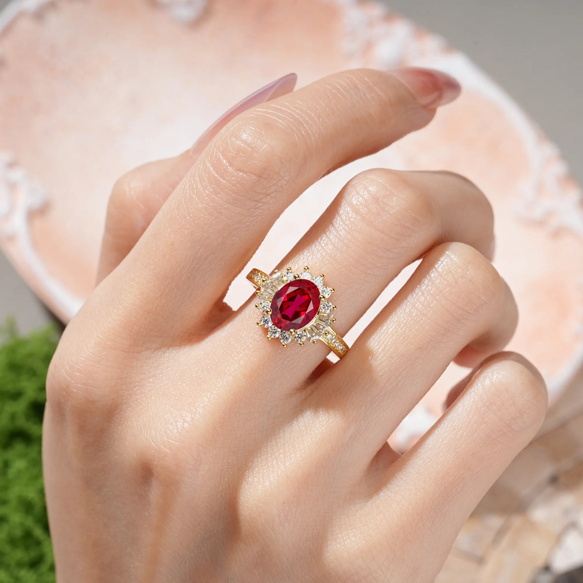 Oval Cut Ruby Exquisite Luxury Pavé Set 4 Prong Engagement Ring