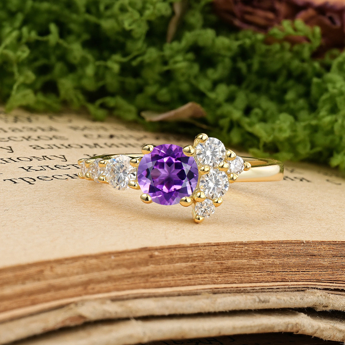 Round Cut Amethyst Unique and Luxurious 4-Prong Engagement Ring