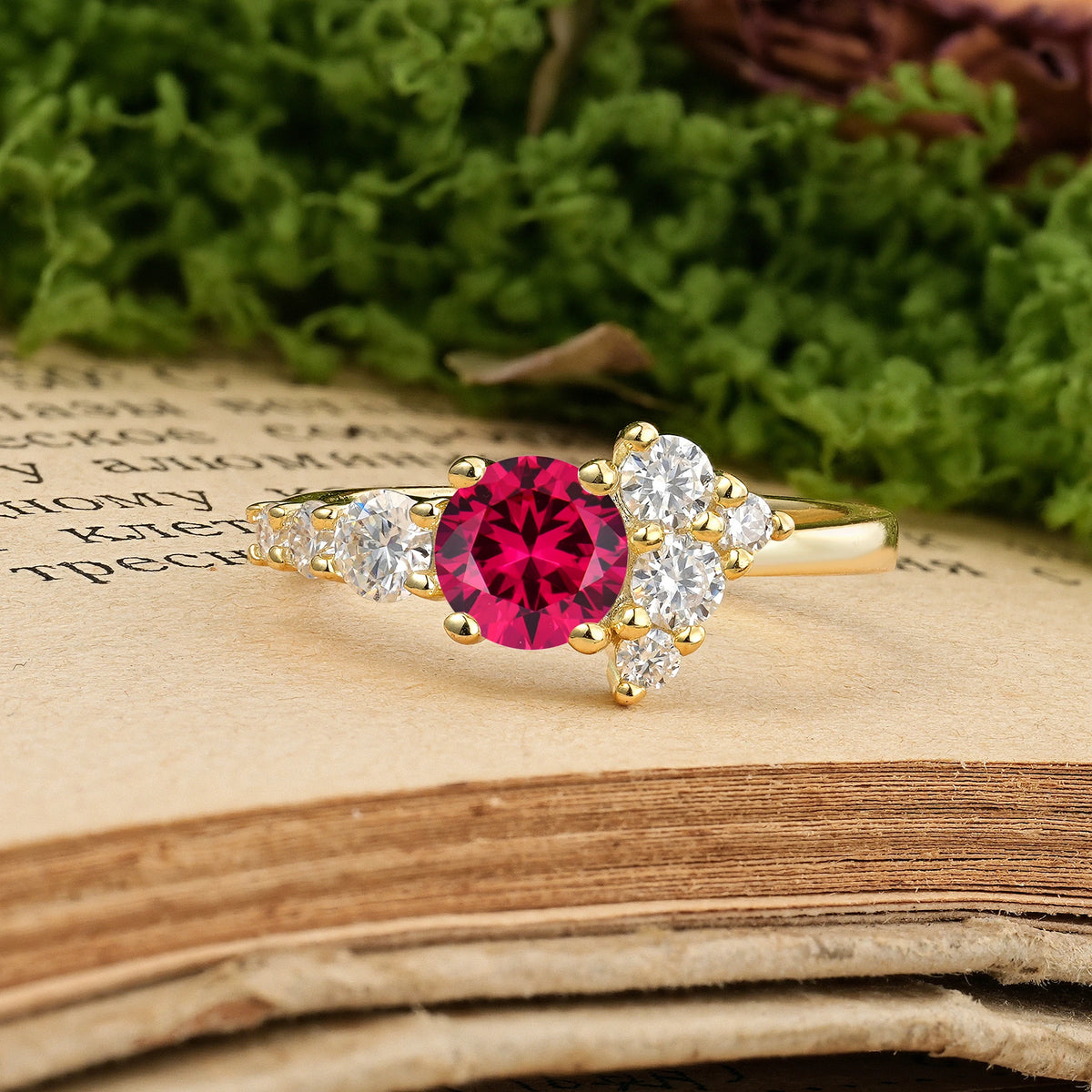 Round Cut Ruby Unique and Luxurious 4-Prong Engagement Ring