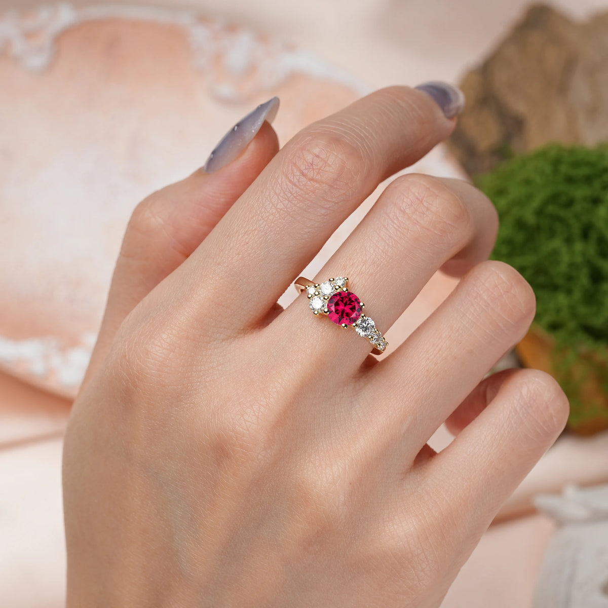 Round Cut Ruby Unique and Luxurious 4-Prong Engagement Ring