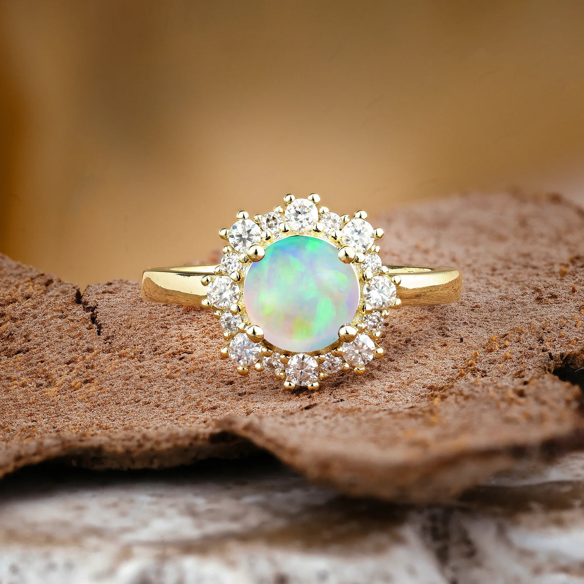 Unique Pavé-Set, Luxurious 4-Prong Round-Cut Fire Opal Engagement Ring