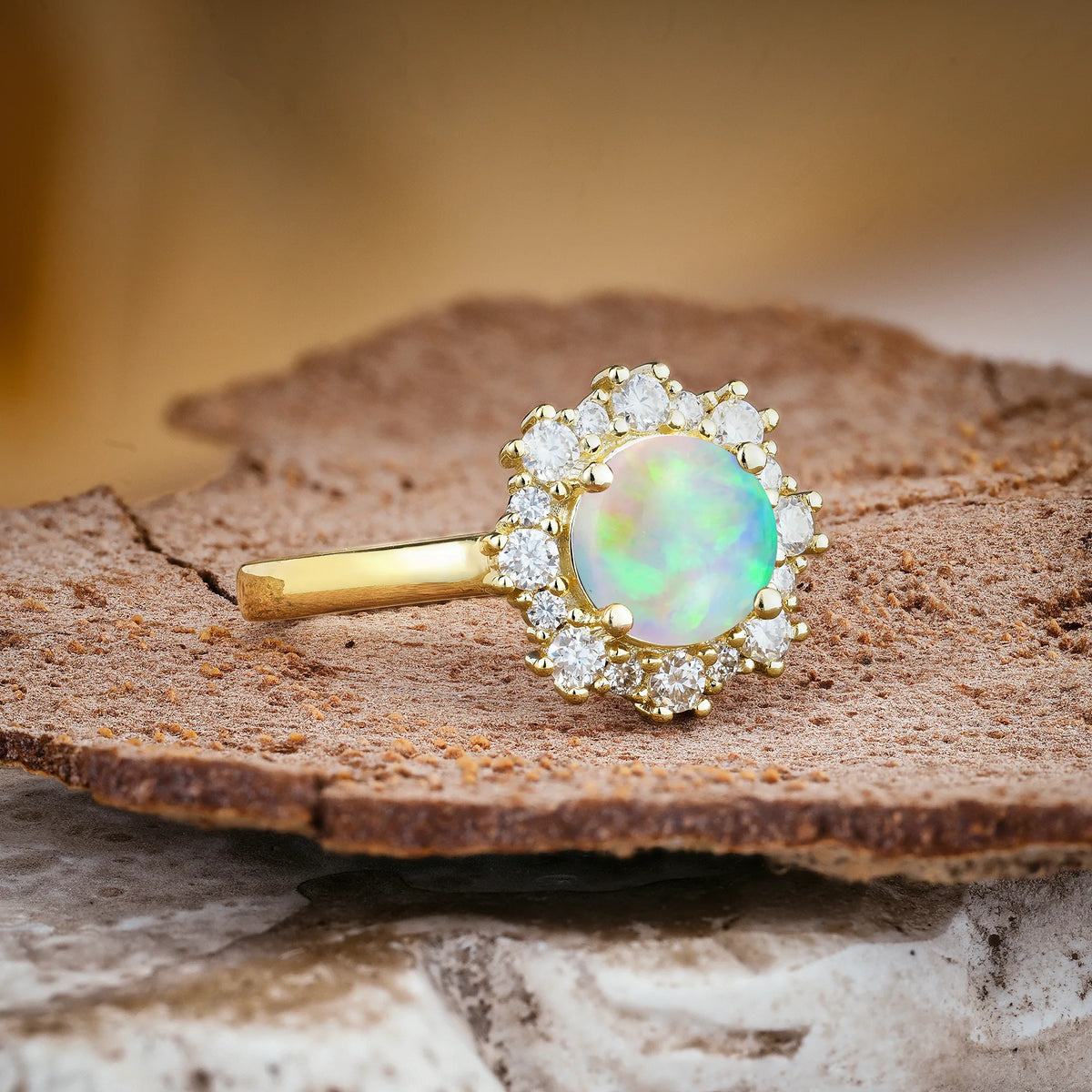 Unique Pavé-Set, Luxurious 4-Prong Round-Cut Fire Opal Engagement Ring