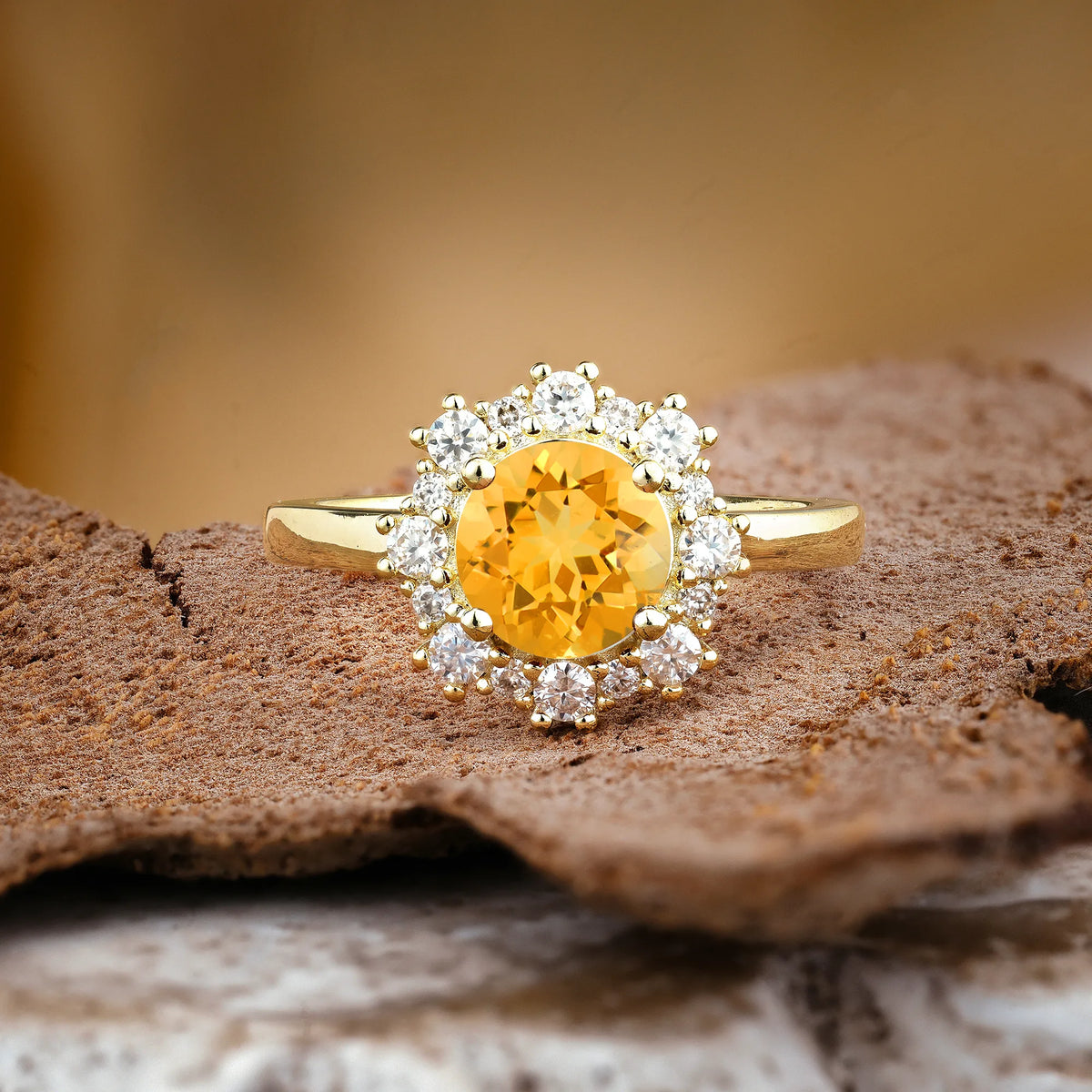 Unique Pavé-Set, Luxurious 4-Prong Round-Cut Citrine Engagement Ring