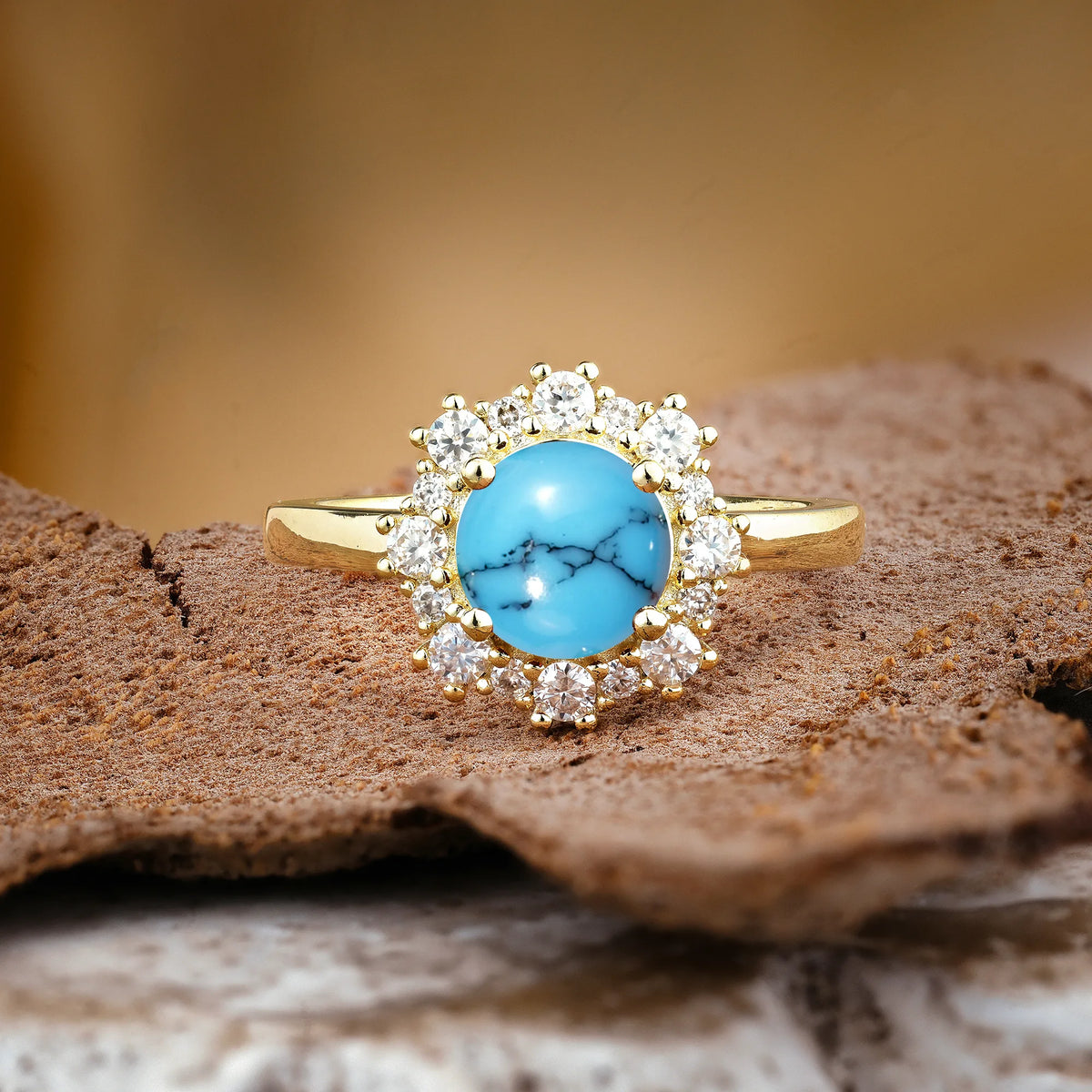 Unique Pavé-Set, Luxurious 4-Prong Round-Cut Turquoise Engagement Ring