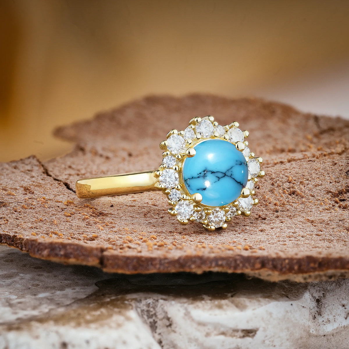 Unique Pavé-Set, Luxurious 4-Prong Round-Cut Turquoise Engagement Ring