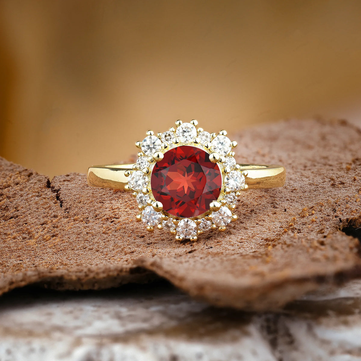 Unique Pavé-Set, Luxurious 4-Prong Round-Cut Garnet Engagement Ring